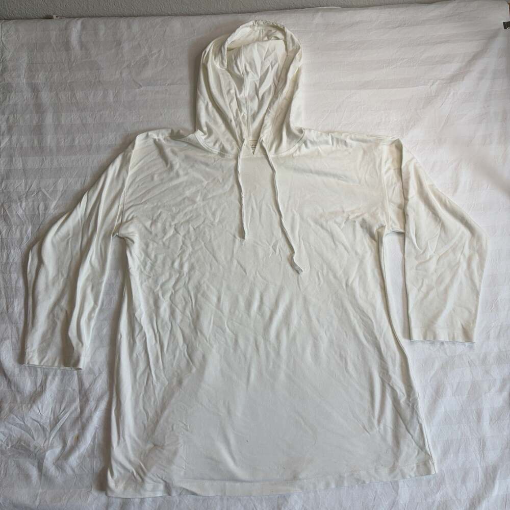 Eileen Fisher Hoodie Tunic M Ivory White Cotton Stretch Long Sleeve Pullover USA